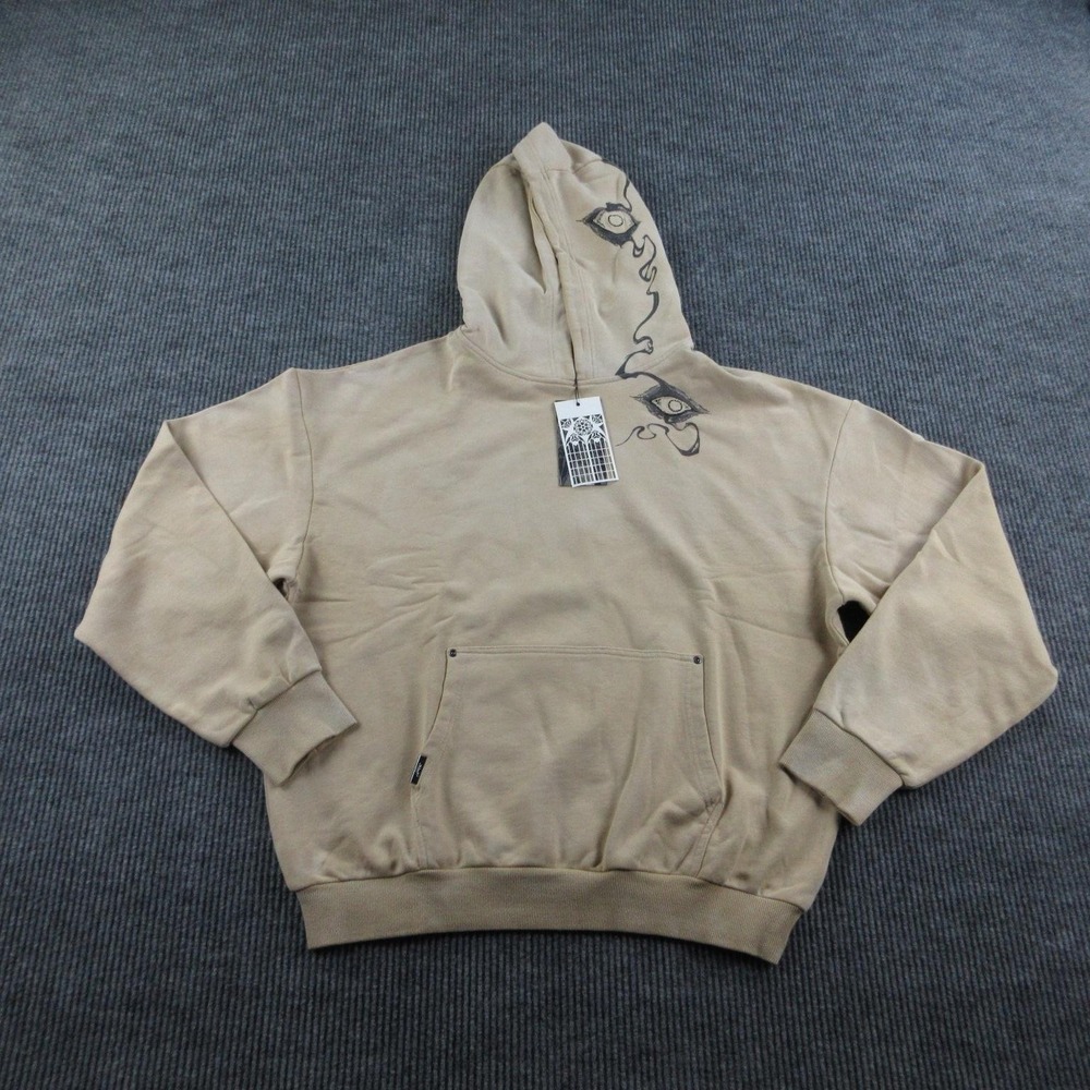 Shihiko Hoodie Mens XL Beige Pullover Hooded Pockets Graphic Print NWT